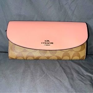 Coach Slim Envelope Wallet - pink and tan